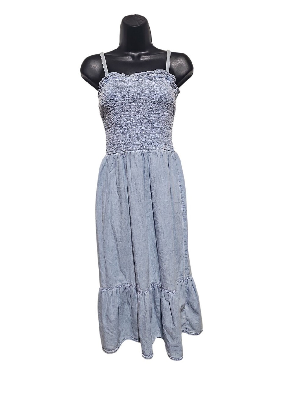 GAP Light Wash Chambray Smocked Tiered Midi Dress Sz S